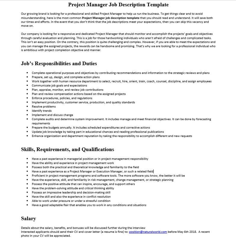 Project Manager Job Description Template | Mous Syusa