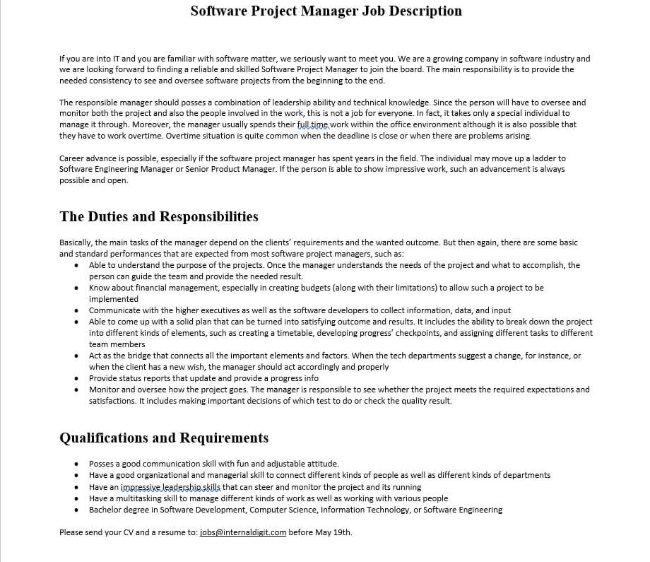 Software Project Manager Job Description Mous Syusa