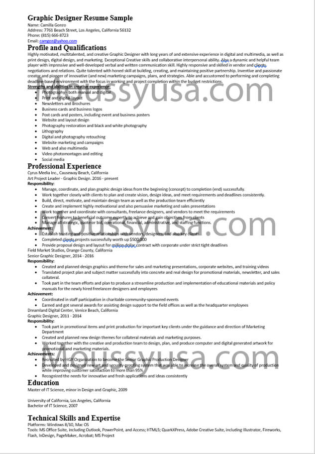 Graphic Designer Resume Example and Job Description