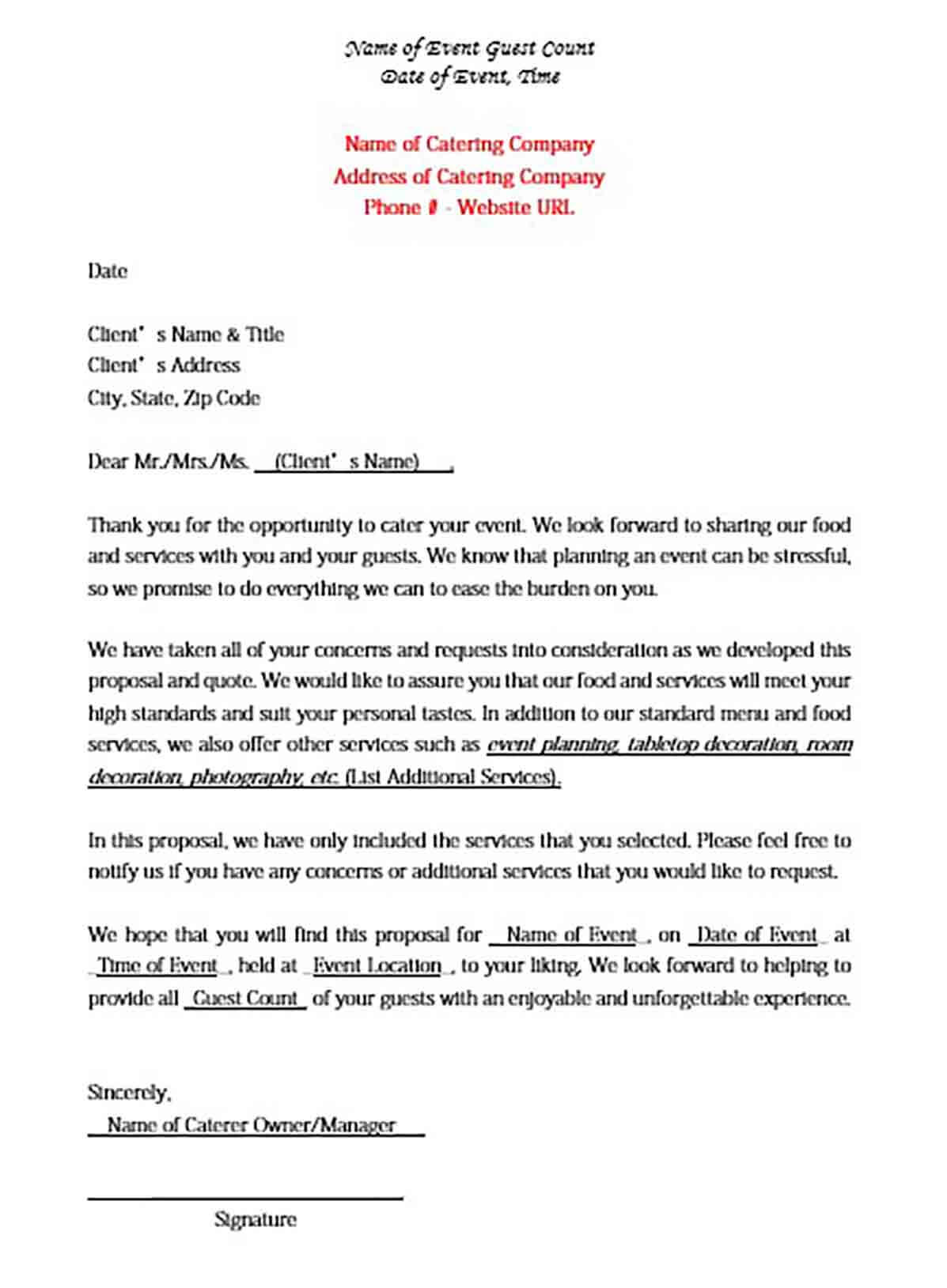 Catering Proposal Letter for PDF and Doc | Mous Syusa