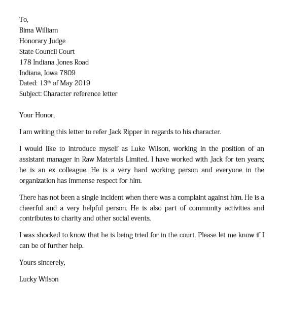 Character Reference Letter For Teenager Going To Court