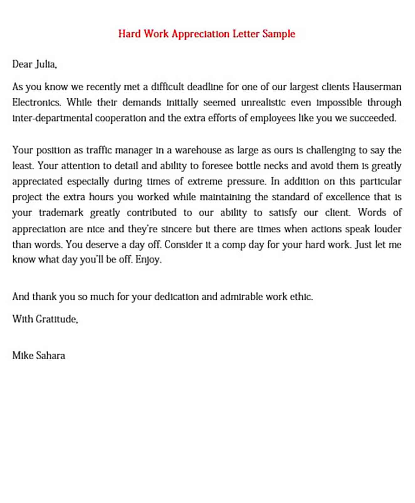 Sample Appreciation Letter To Employee For Hard Work from moussyusa.com