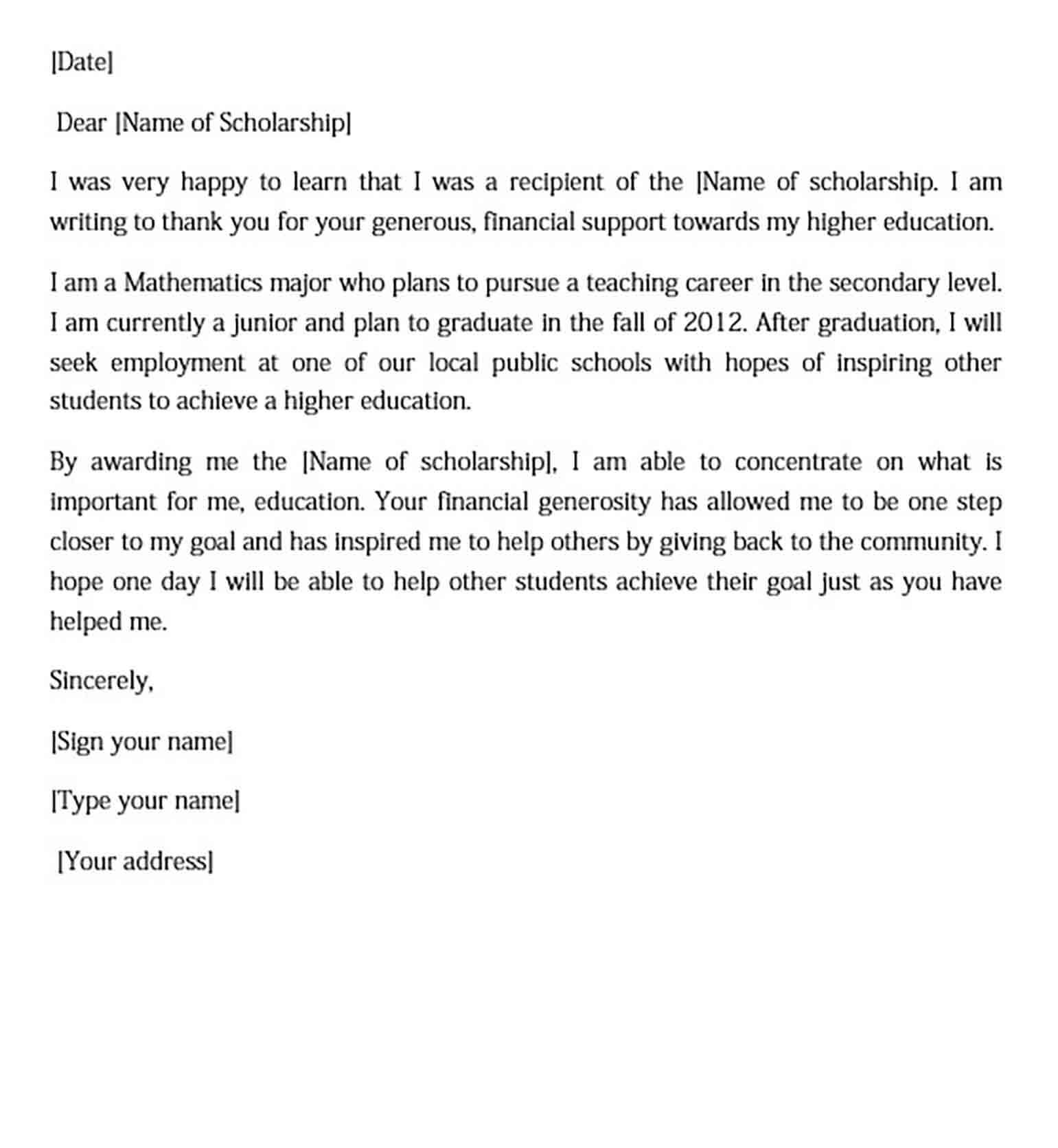 11 Scholarship Thank You Letter Sample For Doc PDF Words Mous Syusa