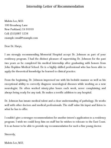 Sample Letter Of Recommendation For Internship from moussyusa.com