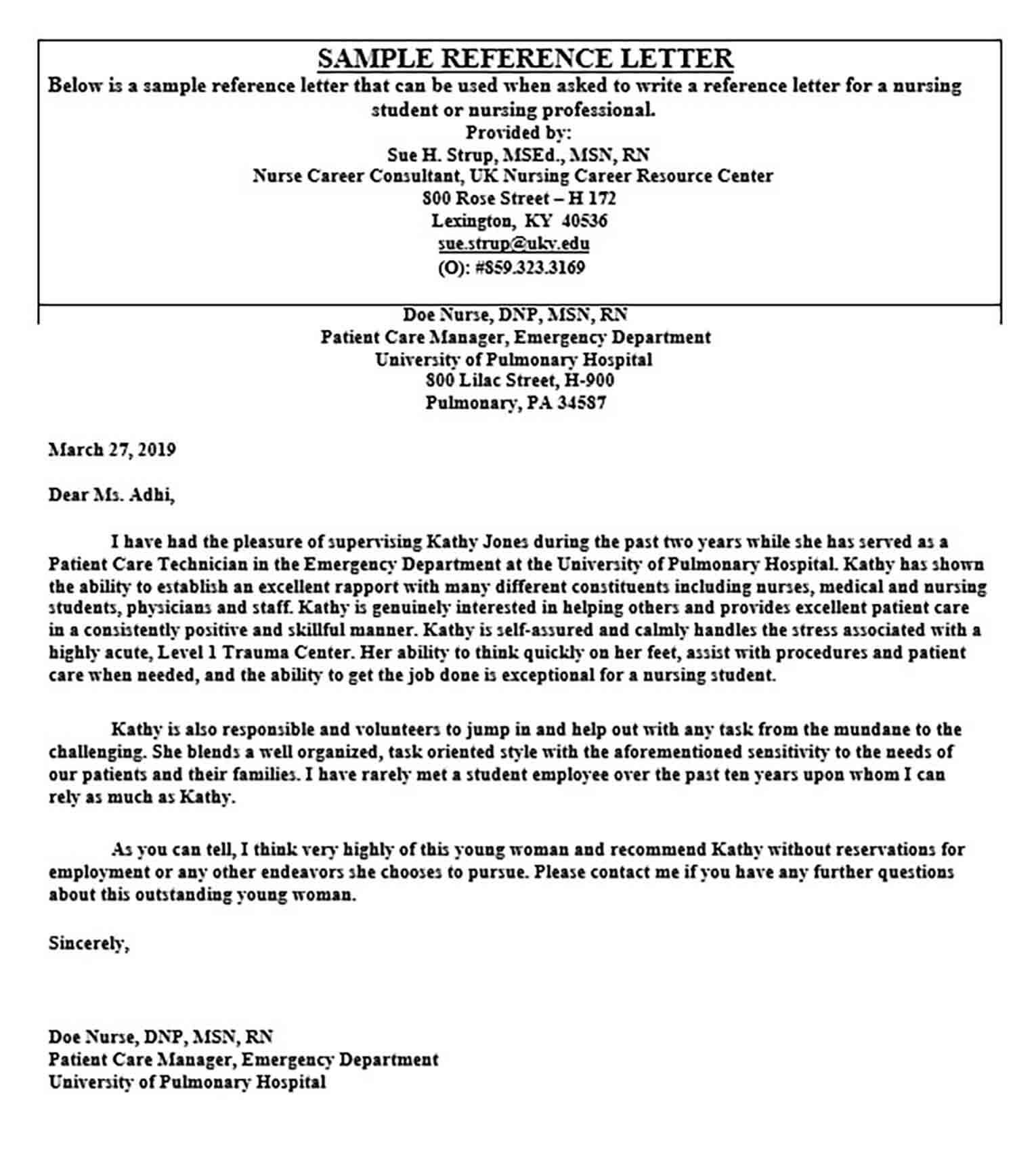 Nursing Recommendation Letter Sample and the Format of the Letter for