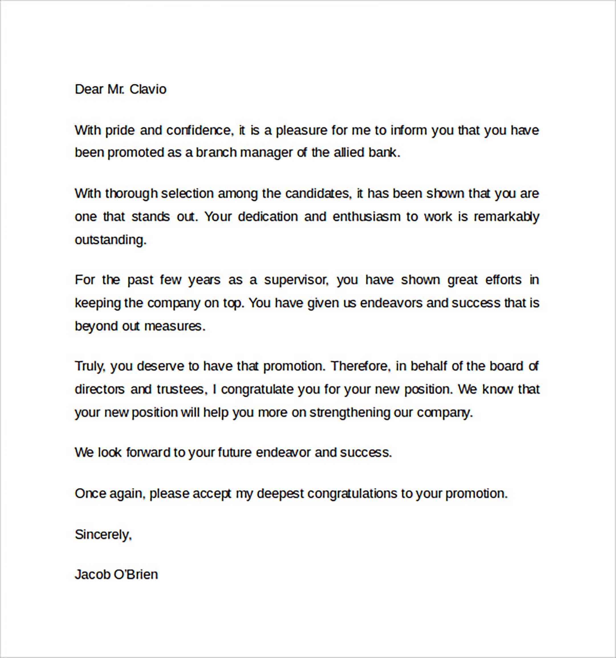 Promotion Letter Template Word