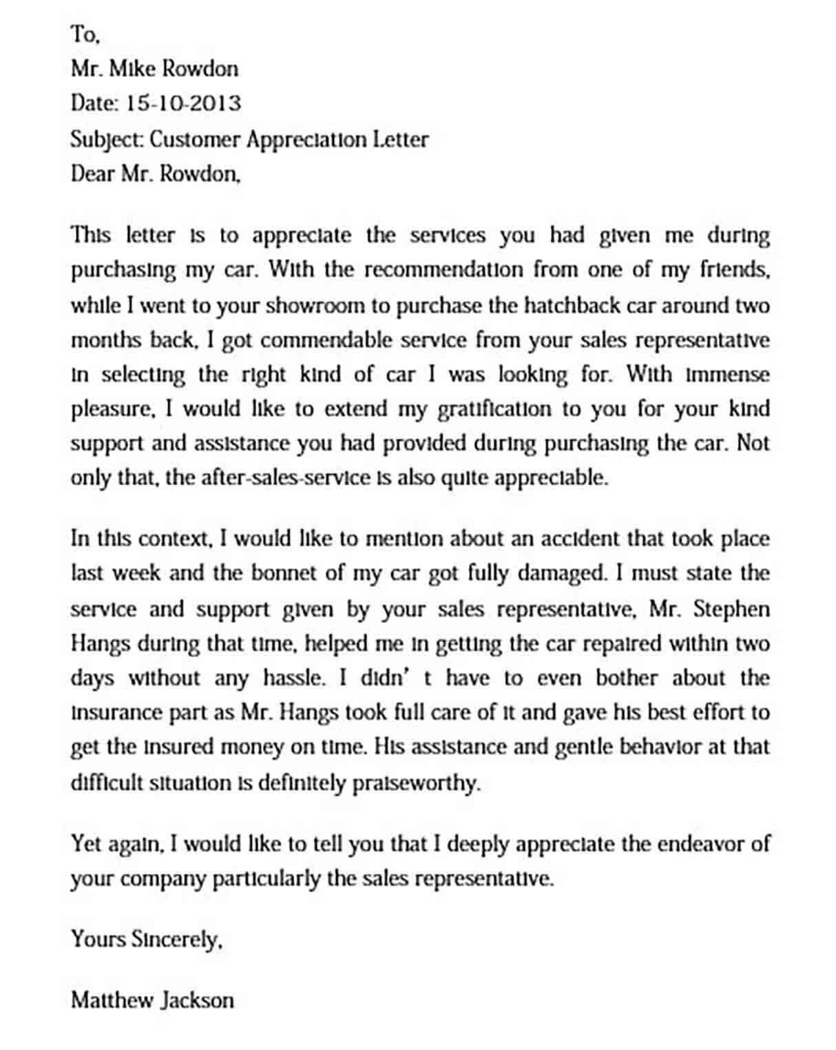 Customer Service Appreciation Letter Examples