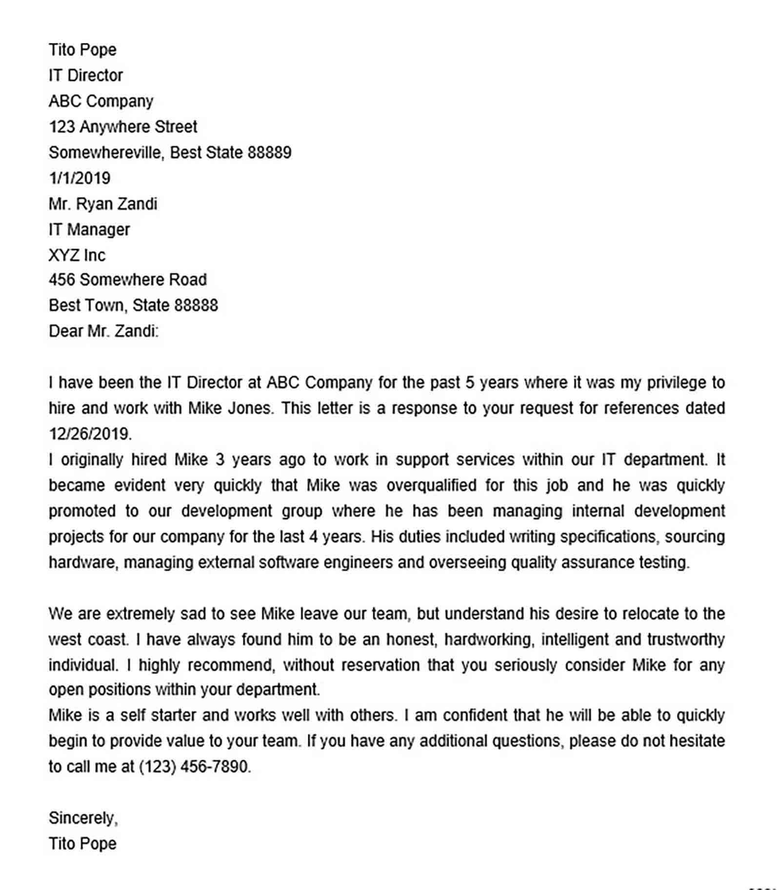 Sample Job Recommendation Letter For Employee 8789