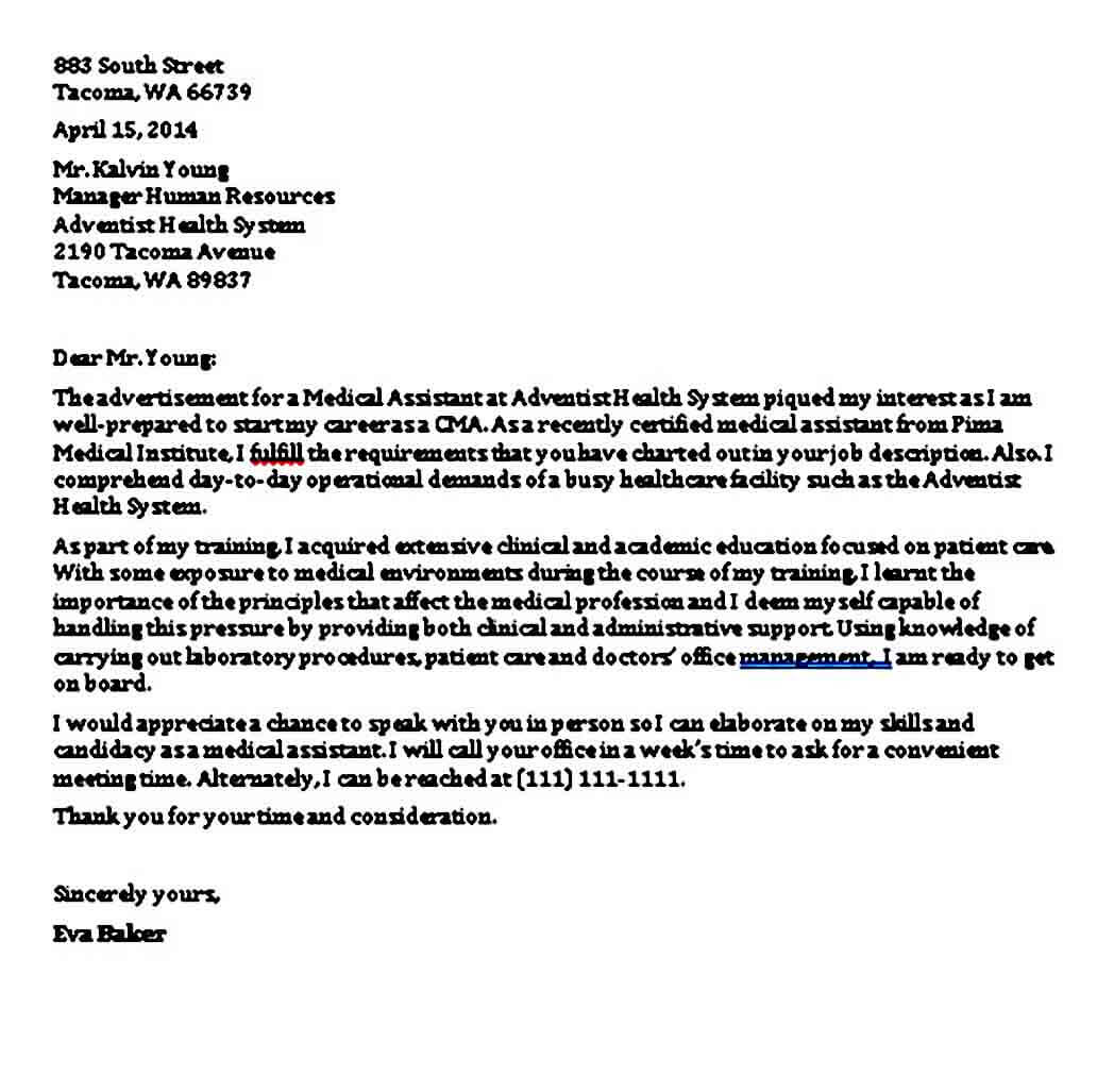 Cover Letter Example For Medical Assistant Job