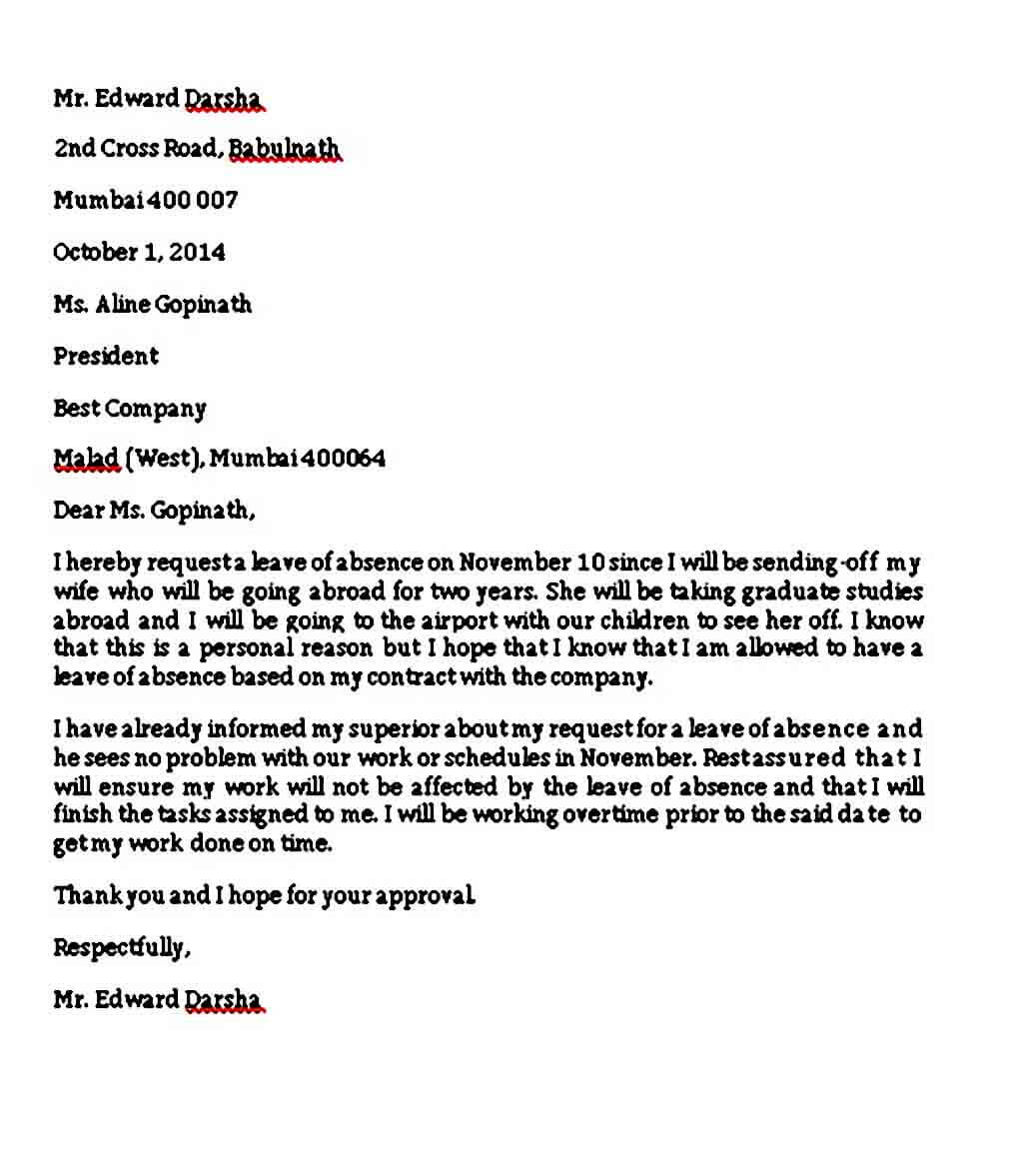 7 Sample Leave of Absence Letter with the Proper Format PDF Word | Mous