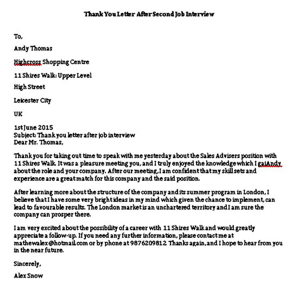 thank you letter examples job interview du