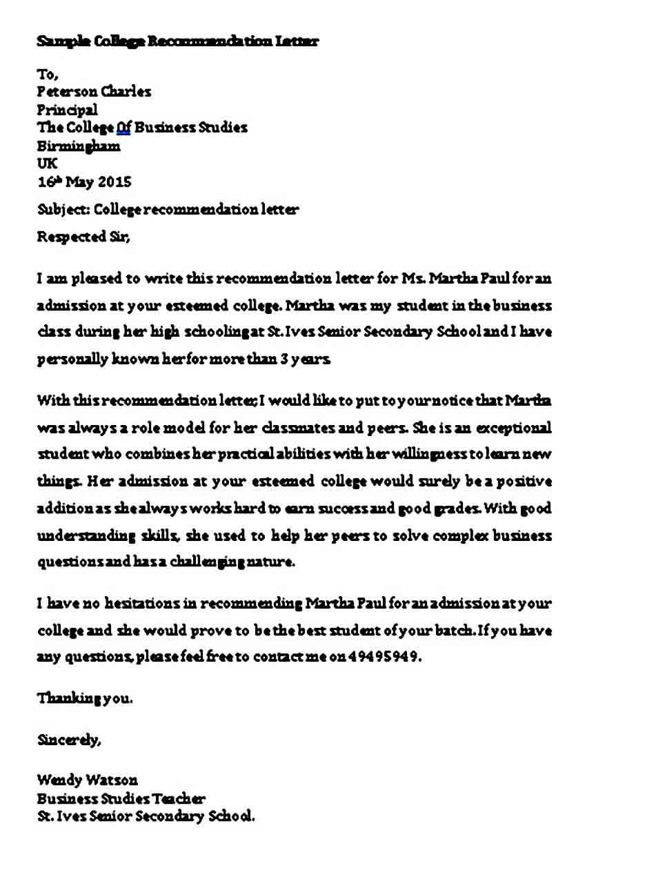 Sample College Recommendation Letter Mous Syusa