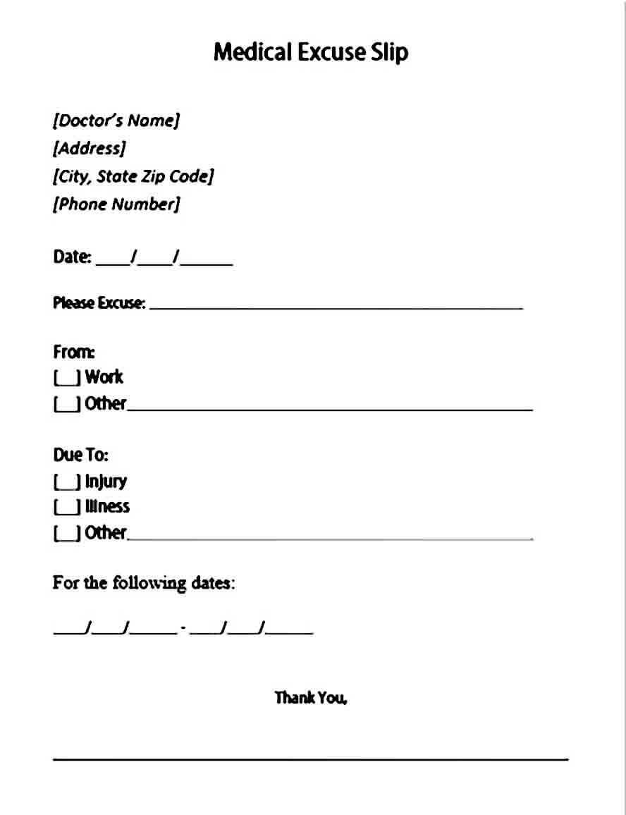 Doctors Excuse For Work Template