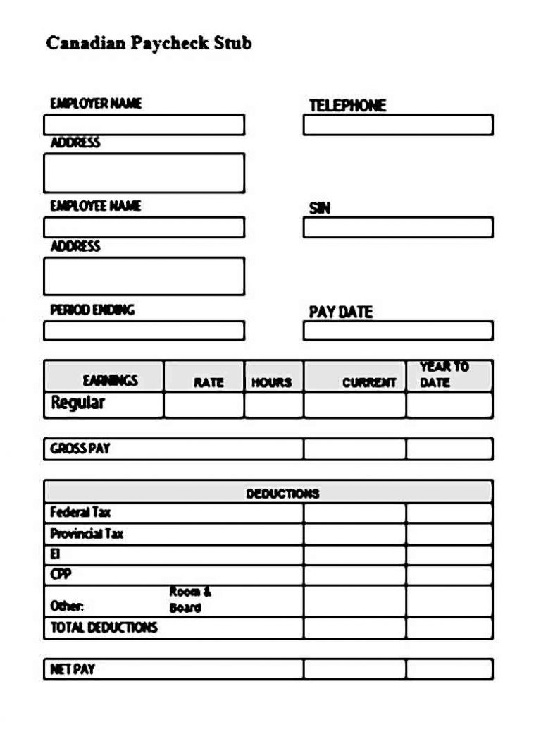 Canadian Printable Pay Stub Template Free