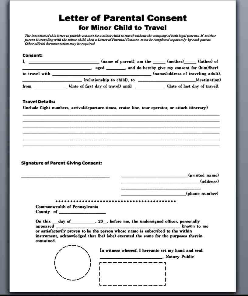 Sample Child Travel Consent Form | Mous Syusa