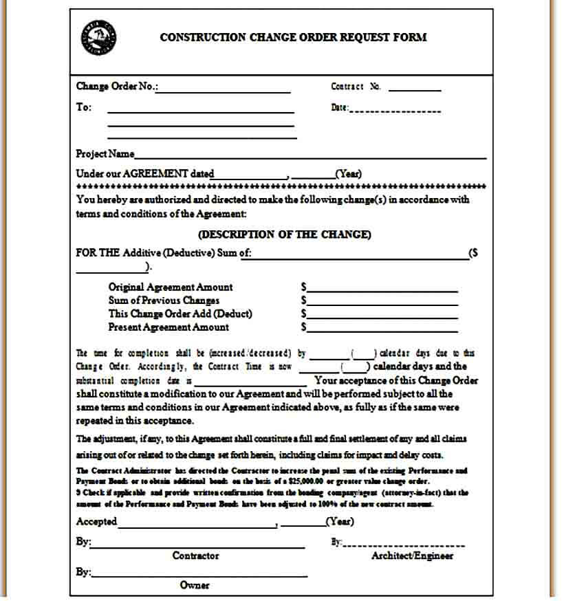 Sample Construction Change Order Form Mous Syusa