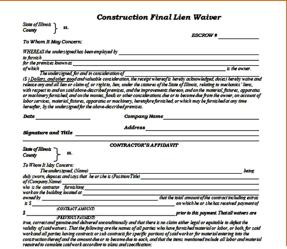 Sample Lien Waiver Form Mous Syusa