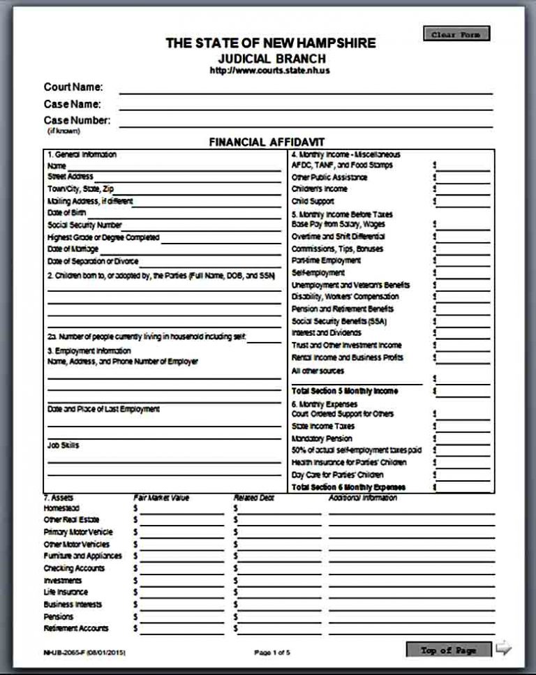 Divorce Financial Affidavit Form Mous Syusa