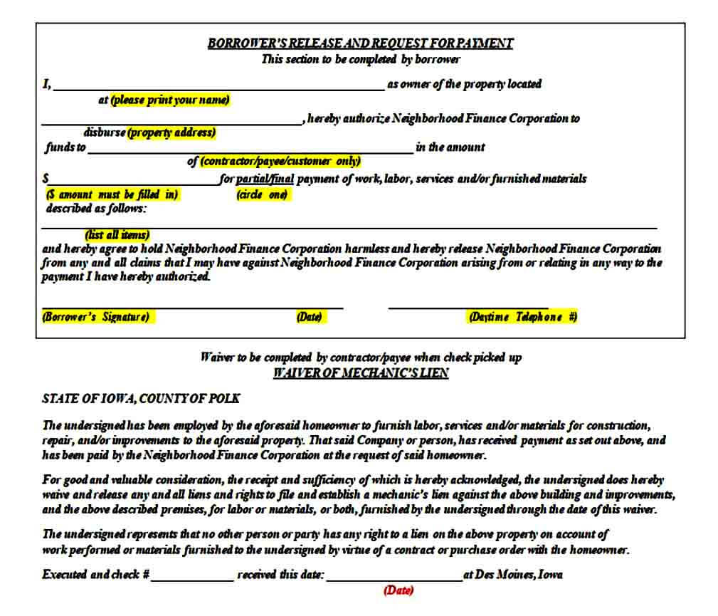 Sample Lien Waiver Form Mous Syusa