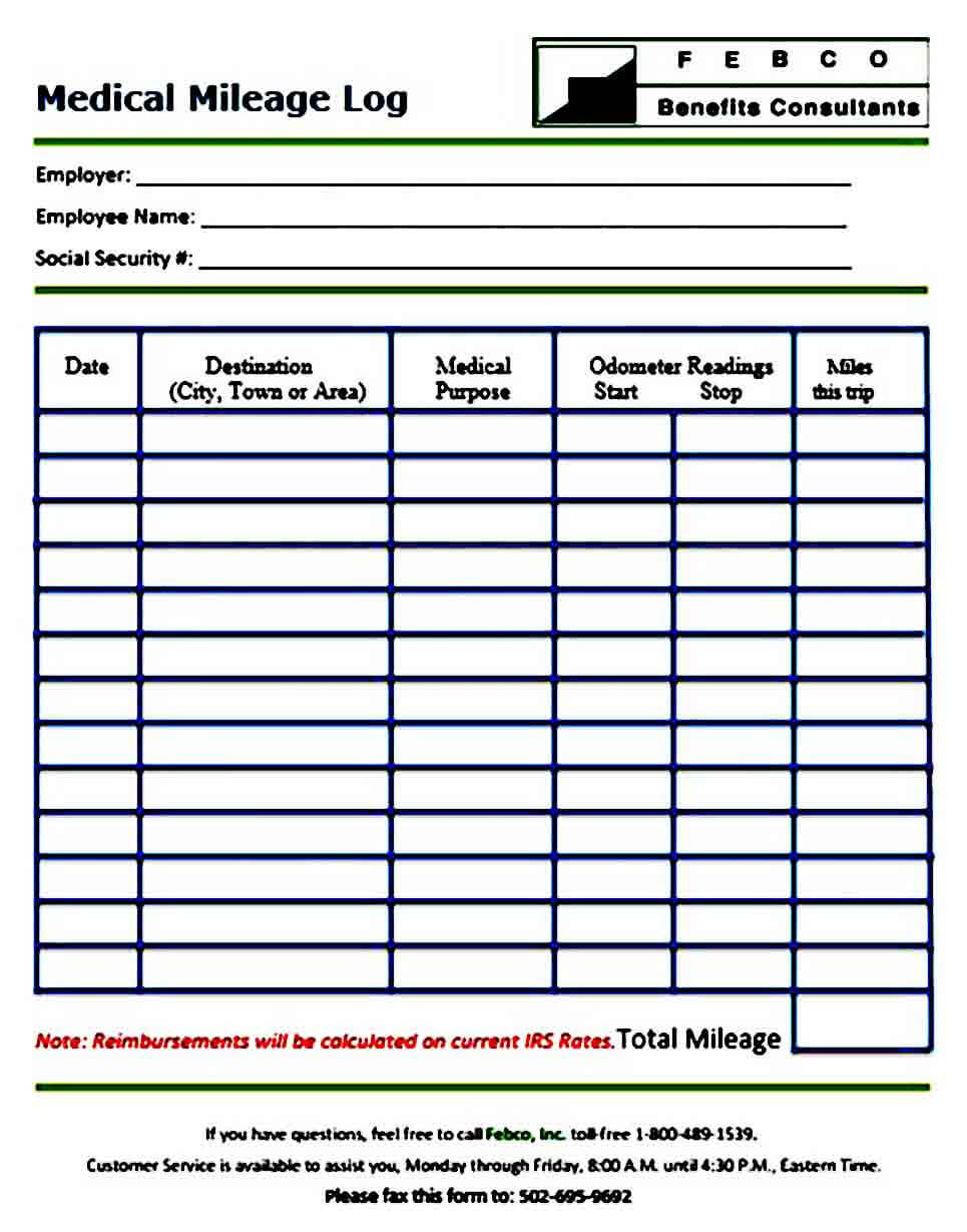 Printable Mileage Log Sheet