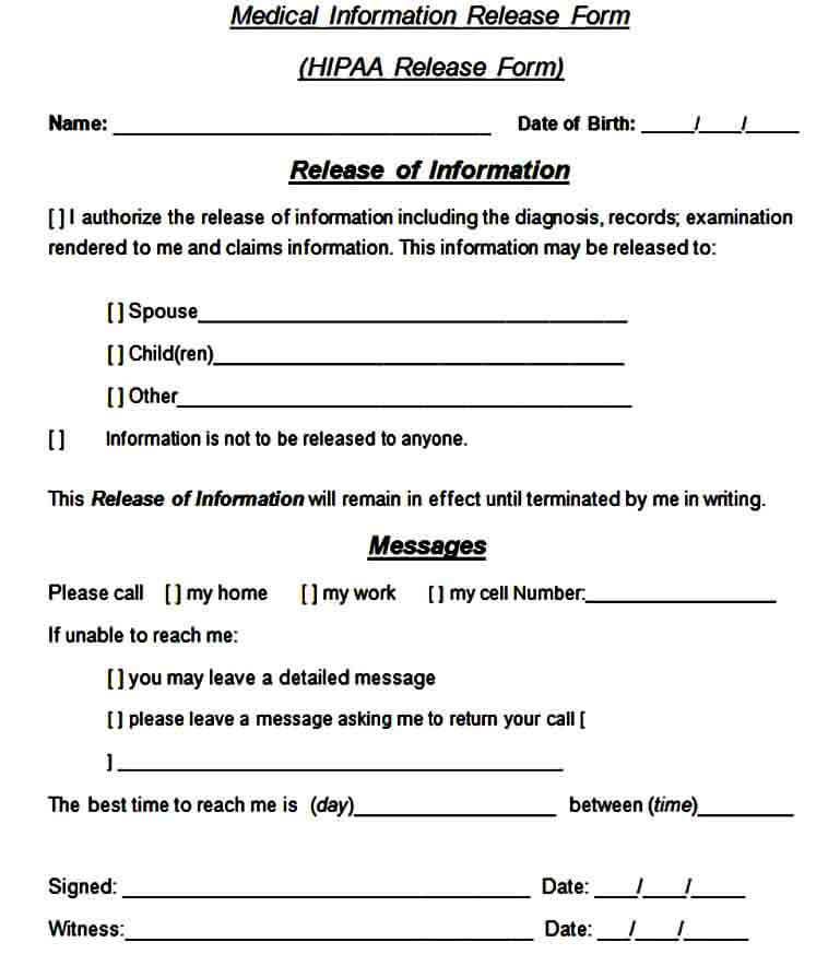 Is There A Standard Hipaa Form