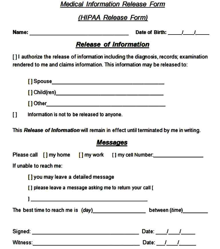 HIPAA Release Forms Template Mous Syusa