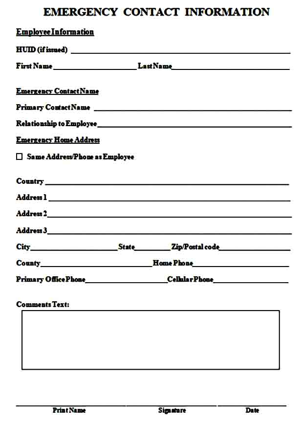 Sample Emergency Contact Forms | Mous Syusa