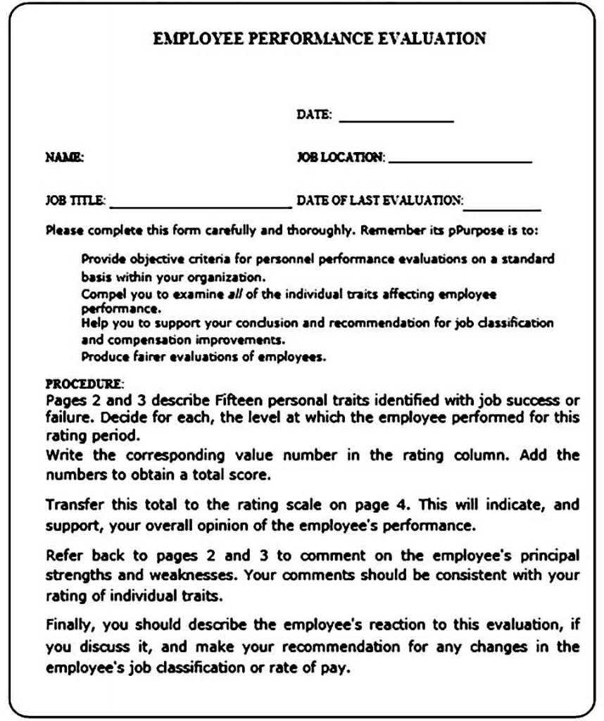 Employee Evaluation Form Printable Mous Syusa