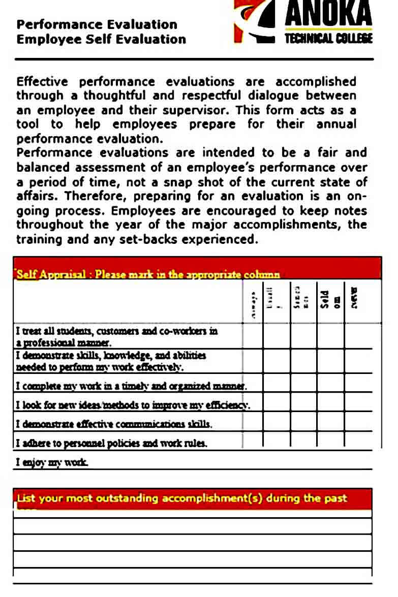 Employee Self Evaluation Sample Mous Syusa