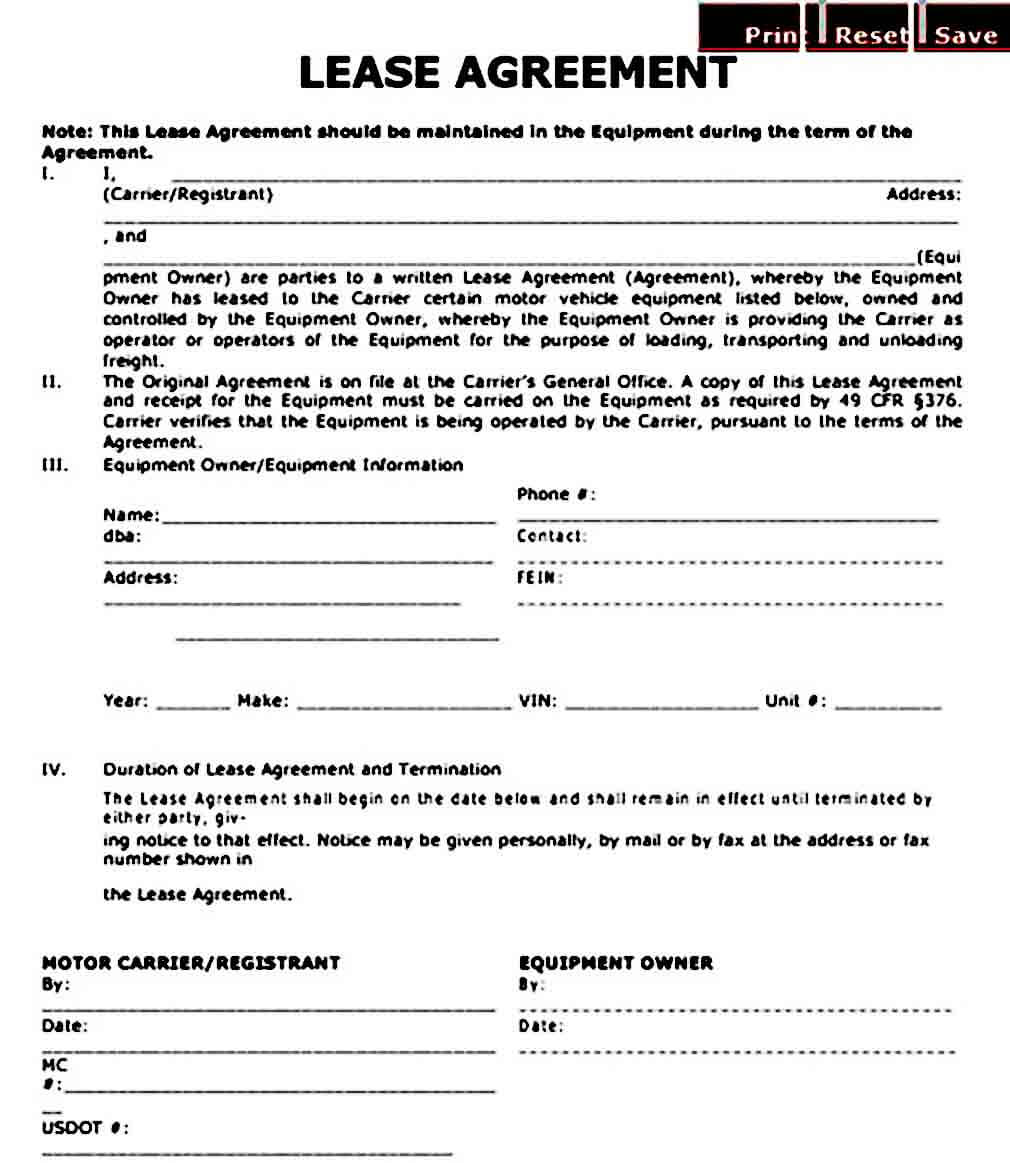 Owner Operator Lease Agreement Template Free 3040