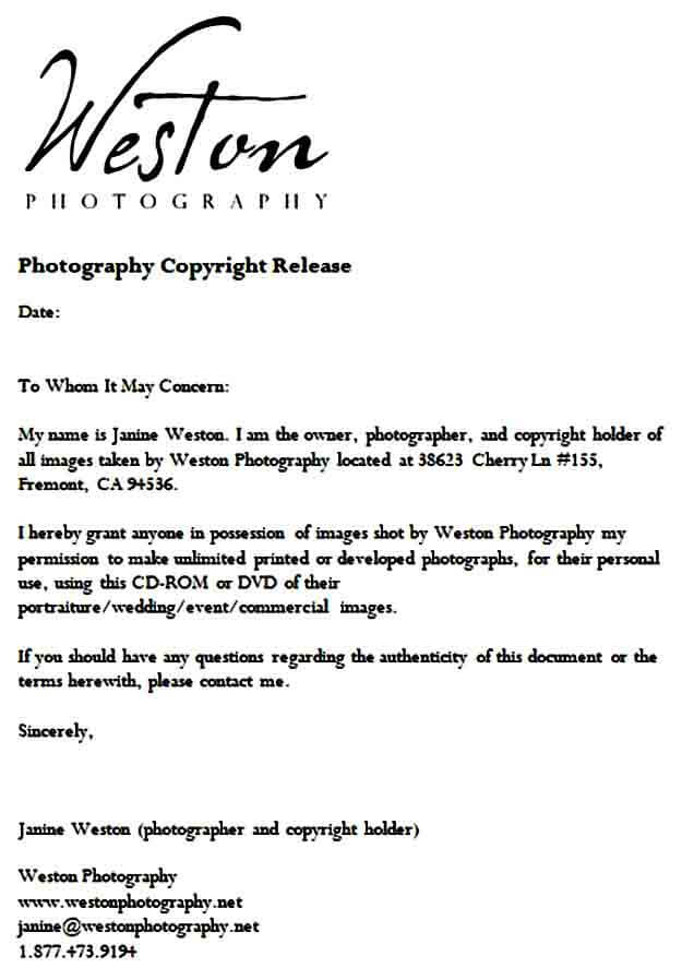 Photo Copyright Release Forms Template Mous Syusa
