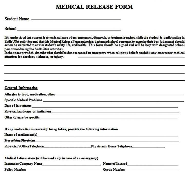 Medical Release Form Template Mous Syusa