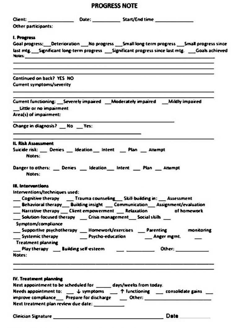 Counseling Progress Notes Template