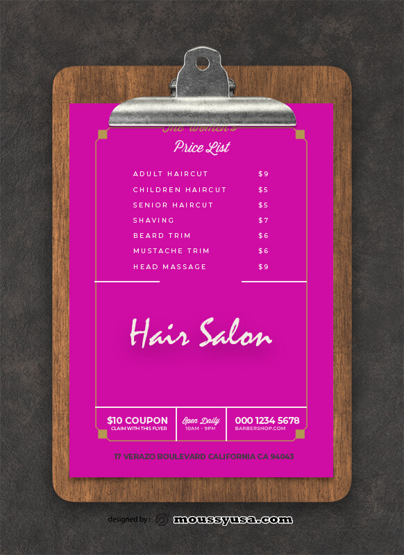 3+ Hair Salon Menu template free psd Mous Syusa