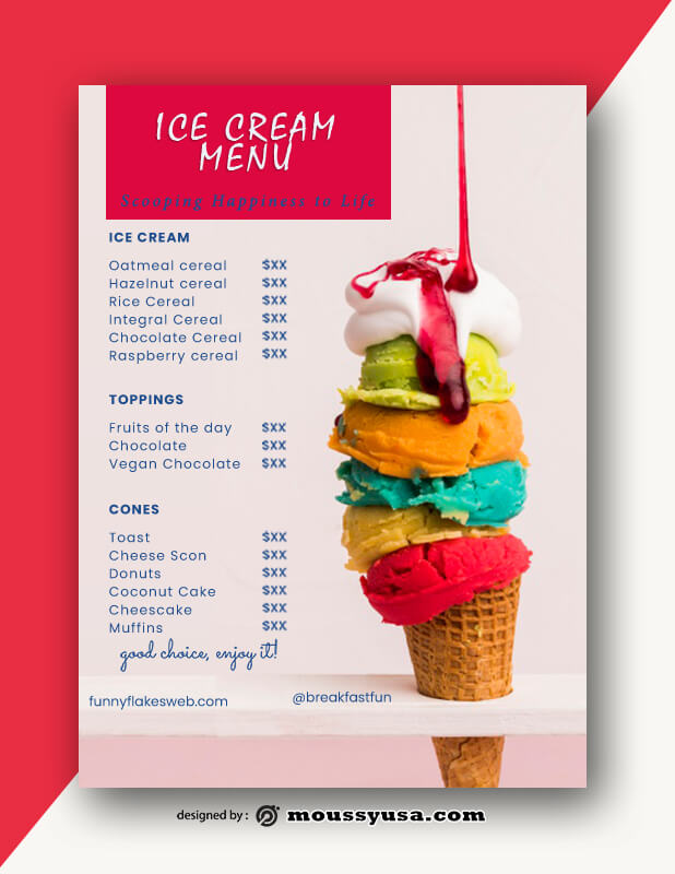 3+ Ice Cream Menu free template in PSD Mous Syusa