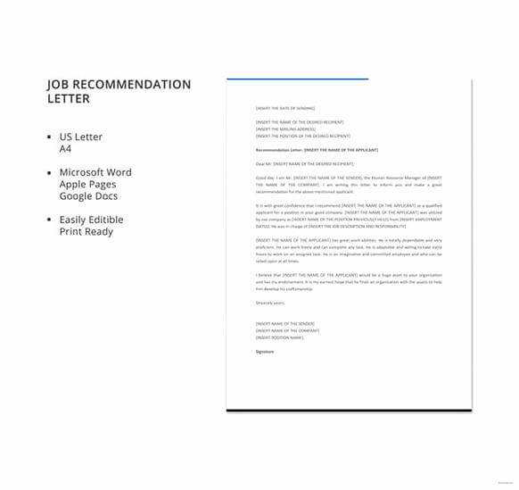 Job Recommendation Letter templates