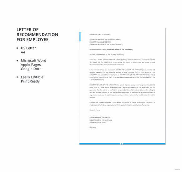 Letter of Recommendation for Employee templates