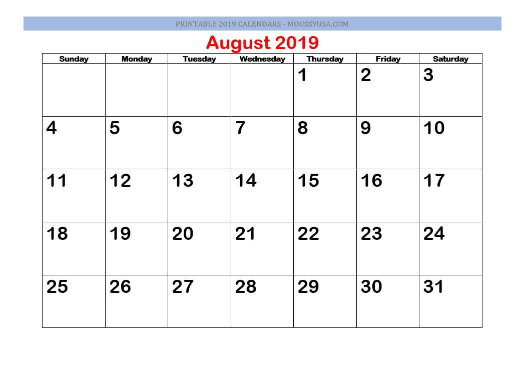 august 2019 calendar