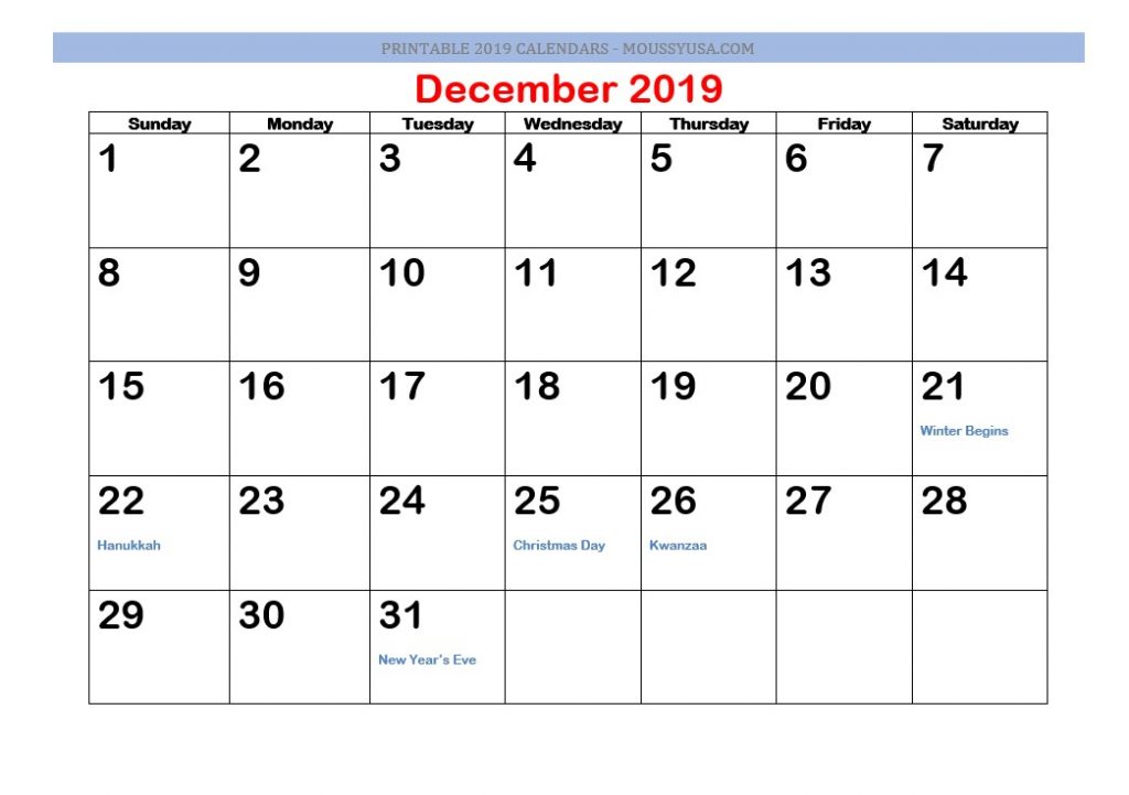 Printable Calendar 2019 | Mous Syusa