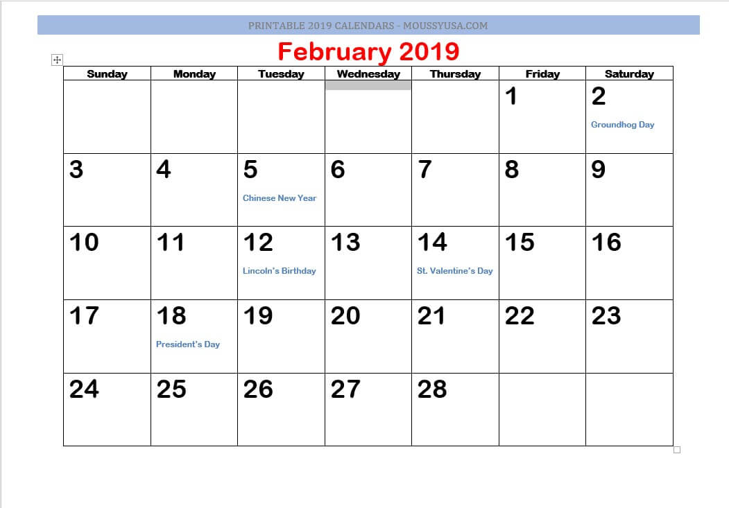 february 2019 calendar