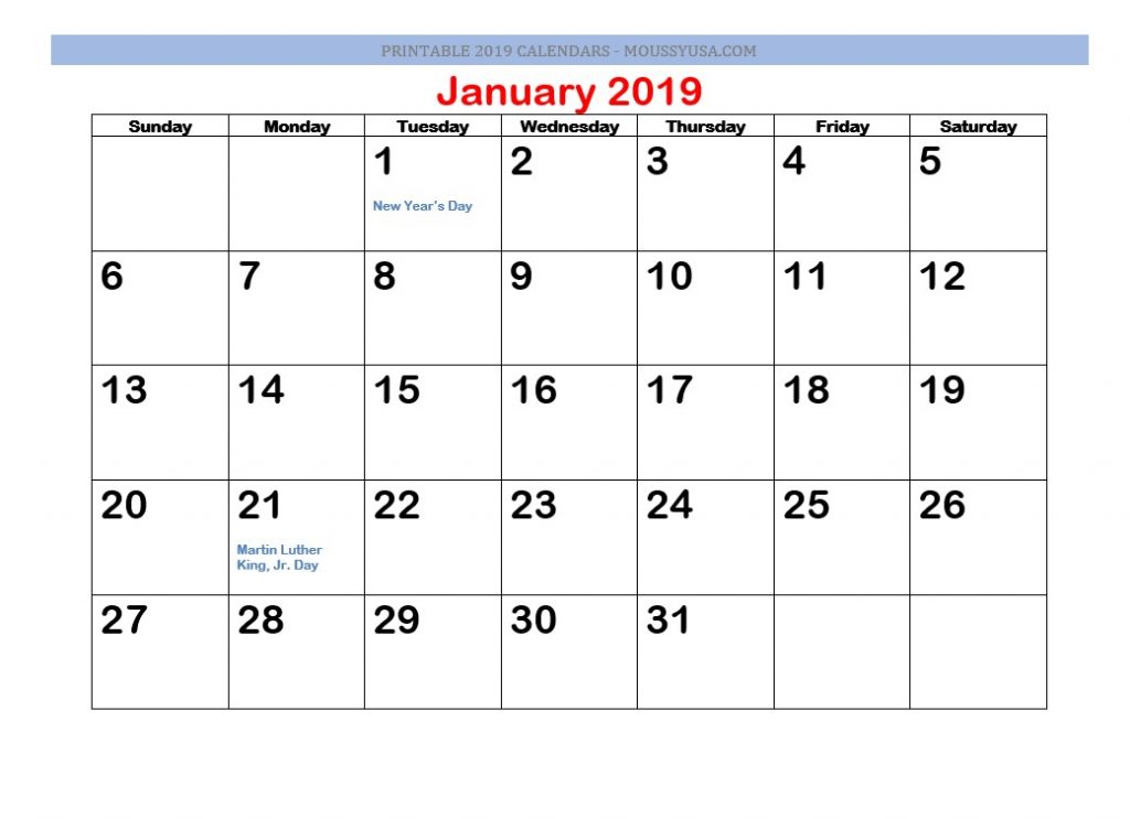 Printable Calendar 2019 | Mous Syusa