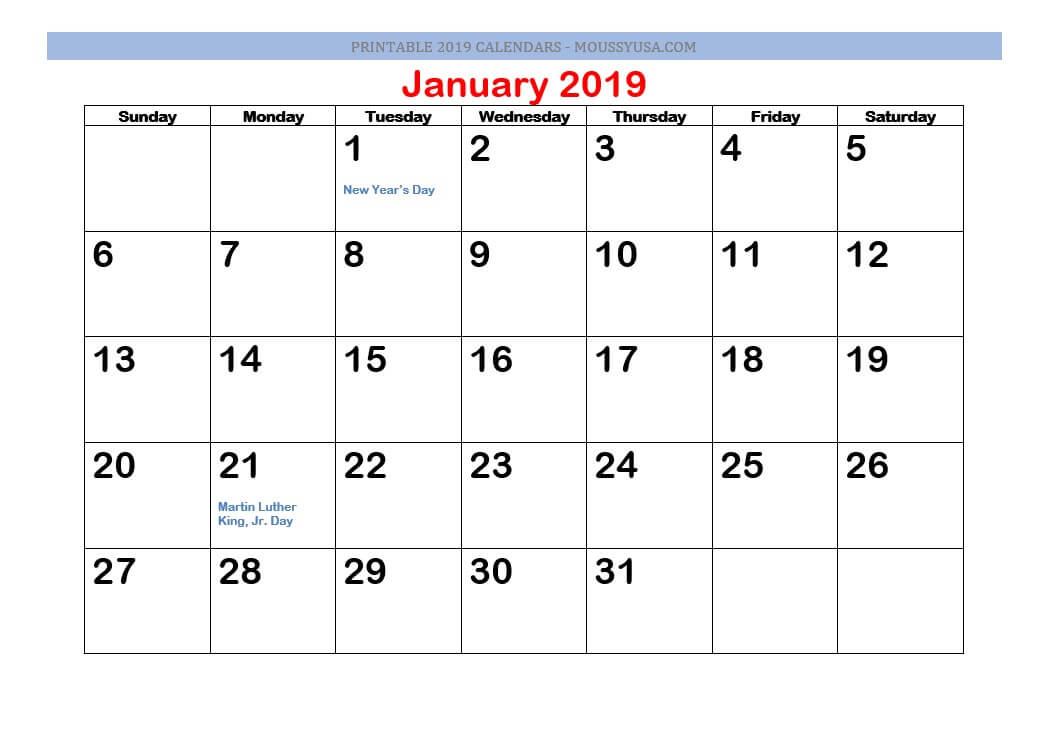 january 2019 calendar