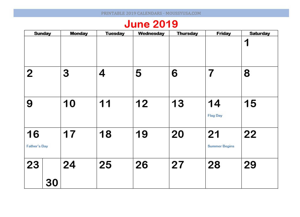 june 2019 calendar