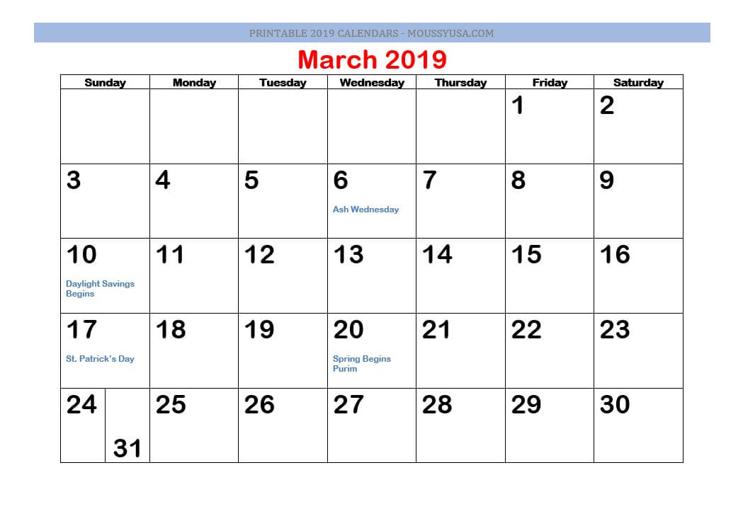 march 2019 calendar