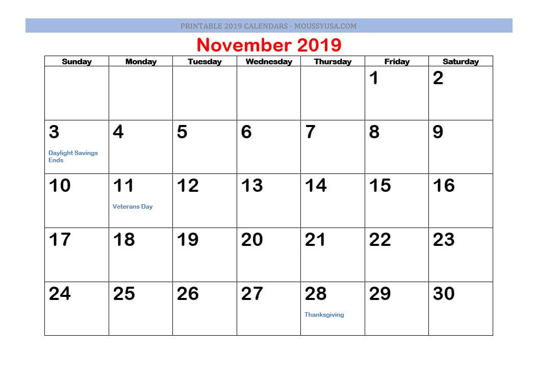 november 2019 calendar
