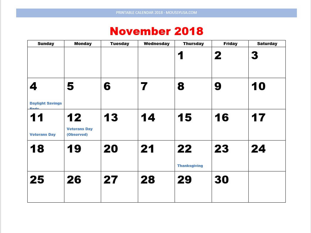 printable calendar November 2018