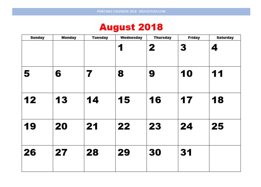 printable calendar august 2018