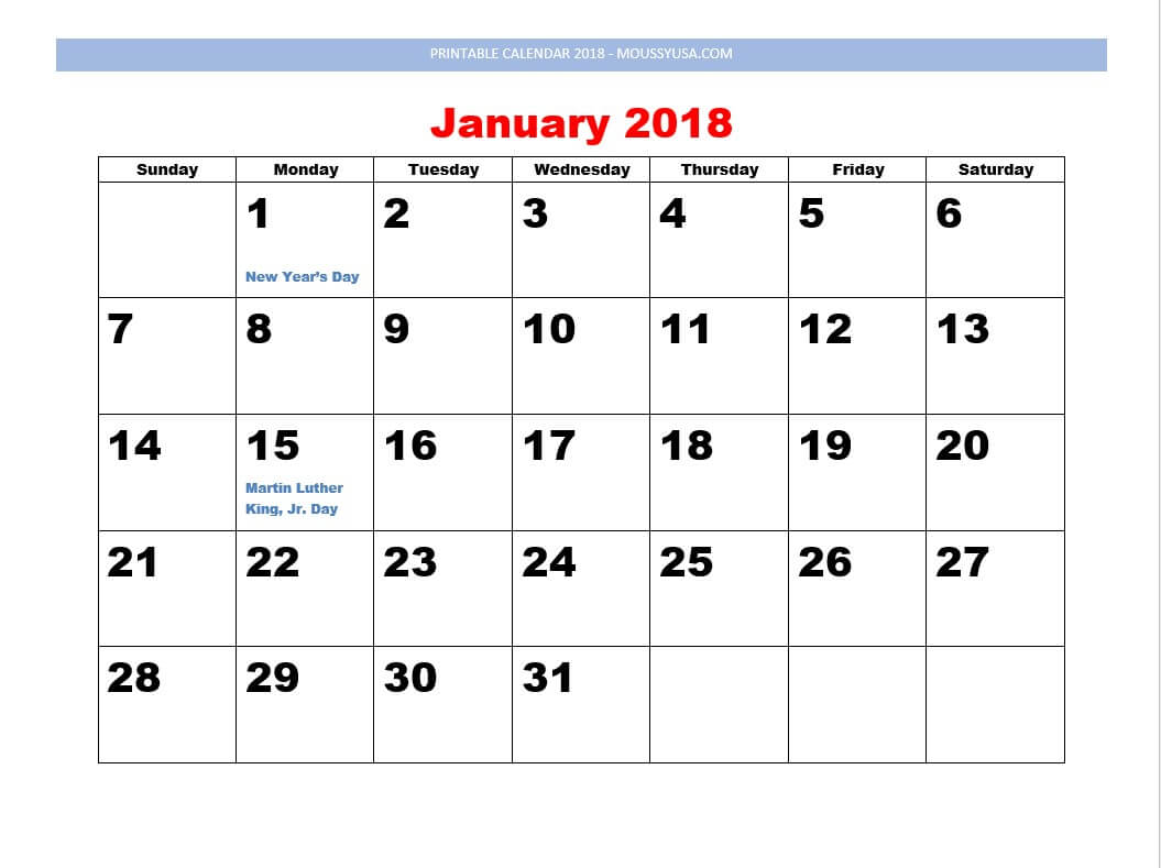 printable calendar januari 2018