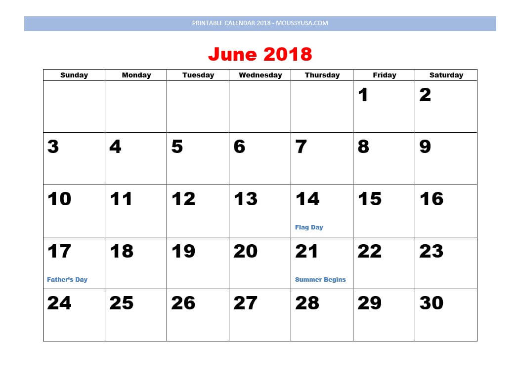 printable calendar june 2018