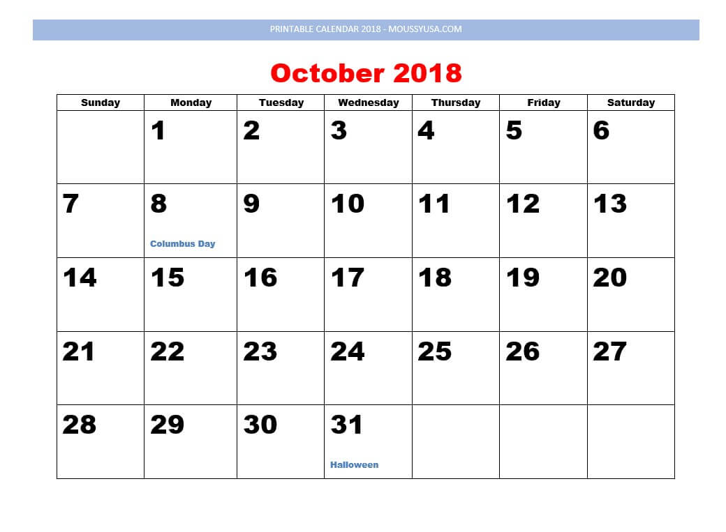printable calendar october 2018